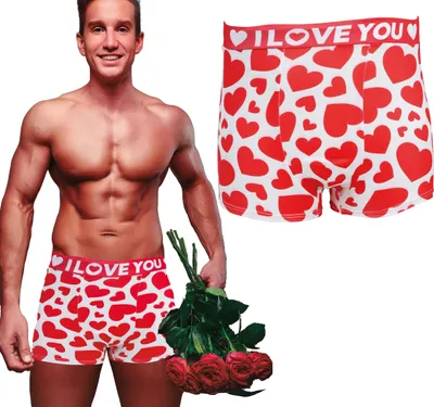 Produktbild von Junggesellenabschied Partyboxer Humorvolle Herzen Rote Liebesbotschaft Witzige Unterwäsche Karneval Kostüm Accessoire Valentinstag Überraschung, Größe: 52 - 54 (L) Farbe: Weiß / Rot