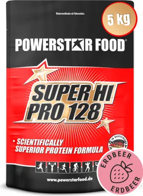 Produktbild von Powerstar SUPER HI PRO 128 | Mehrkomponenten Protein-Pulver 5kg | Höchste Biologische Wertigkeit | Protein-Shake zum Muskelaufbau | Strawberry