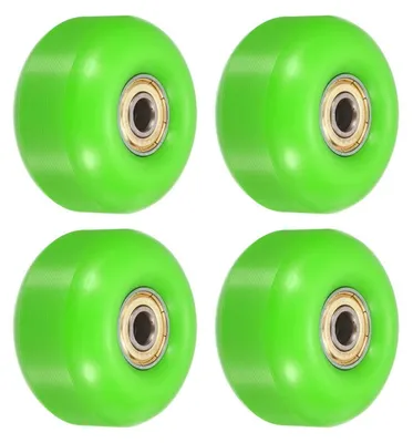 Obrázek produktu pro Sada čtyř koleček na skateboard, průměr 52 mm, tvrdost 95A, zelená barva, včetně ložisek