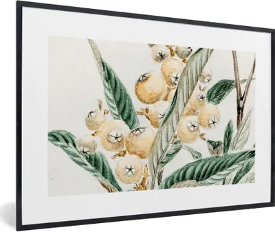 Produktbild von MuchoWow® Gerahmtes Poster Beere - Japanisch - Blatt - Vintage 30x20 cm - Poster mit Schwarzem Bilderrahmen Wandposter Rahmen Foto Bilder - Kunstdruck - Bild-Poster