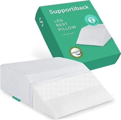 Zdjęcie produktu dla Poduszka ortopedyczna Unyqoos® do nóg, wykonana z pianki memory, z zdejmowaną i łatwo przymowalną, hipoalergiczną poszewką – opracowana przez lekarzy, przeznaczona do łagodzenia bólu pleców, bioder i nóg, obrzęków oraz poprawy krążenia