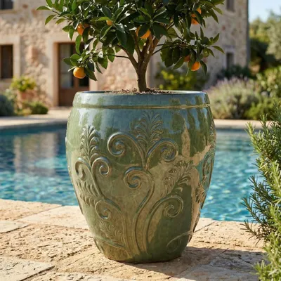 Zdjęcie produktu dla Doniczka ceramiczna Provencelia GAIA Zielony, Ø53 cm x H57 cm, mrozoodporna