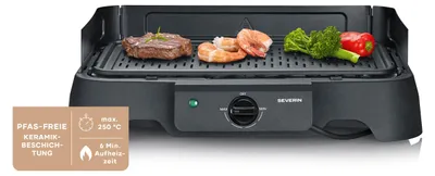 Produktbild von Severin Tischgrill, Indoor & Outdoor, Balkon & Küche, Temperatur 40-220°C, schnelles Aufheizen, 39x23cm, leichte Reinigung, 2000W, schwarz, PG 8595