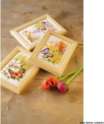 Produktbild von Vervaco Miniaturen "Blumen & Schmetterlinge", 3er Set, Zählmuster