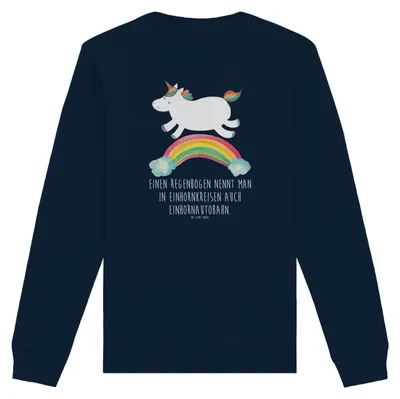 Produktbild von Mr. & Mrs. Panda Organic Pullover Einhorn Regenbogen Größe M - French Navy - Geschenk, Unicorn, Baumwoll, Sweatshirt, Einhornpower, Glitzer, Pulli, Erwachsenwerden