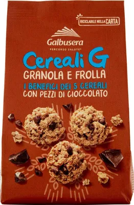 Produktbild von Galbusera Cereali G Granola e Frolla Shortbread Kekse mit Müsli und Schokoladenstücke cookies biscuits 300g