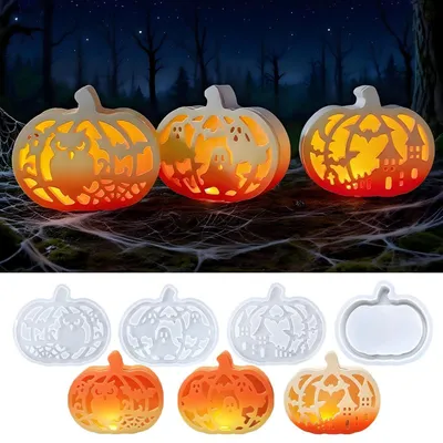 Immagine prodotto di Stampi in silicone per colata, tema Halloween, zucca, confezione da 4 pezzi con motivi per decorazioni fai-da-te