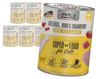 Produktbild von MAC's 6x800g getreidefreies Nassfutter für Katzen, Geflügel und Cranberry