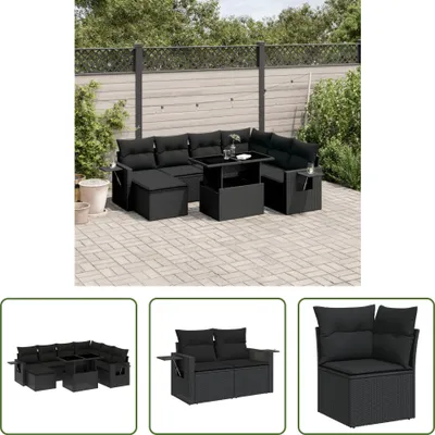 Produktbild von The Living Store 9-tlg. Garten-Sofagarnitur mit Kissen Schwarz Poly Rattan