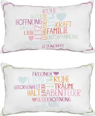 Immagine prodotto di Gilde Kissen, rechteckig, "Schlagworte", Spruch, Polyester, creme, mehrfarbig, B. 50 cm, H. 30 cm 47414 4063387474143 2 Stück (2-fach sortiert)