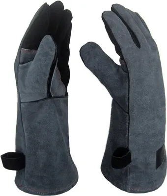 Produktbild von 40 cm lange Grillhandschuhe aus Leder zum Kochen und Grillen, hitzebeständig und für verschiedene Aufgaben in der Küche geeignet