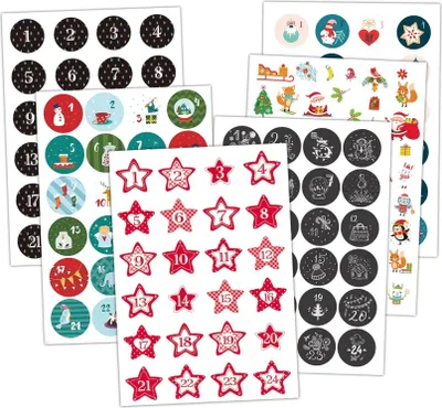 Produktbild von Adventskalender Aufkleber Zahlen 1-24, selbstklebend, 4 cm, Basteln Gestalten Dekorieren