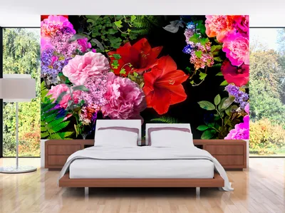 Produktbild von Vlies Fototapete Blumen 400x280 cm Tapeten Wandtapete XXL rot grün rosa schwarz b-C-0359-a-a