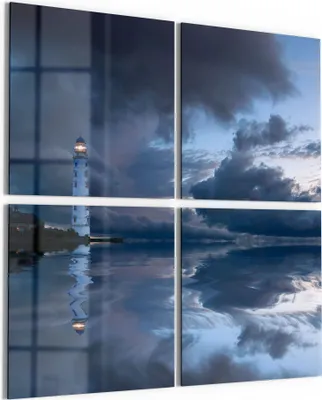 Produktbild von DEQORI Glasbild Echtglas 4x50x50 cm 'Leuchtturm im Abendlicht' Wandbilder XXL groß
