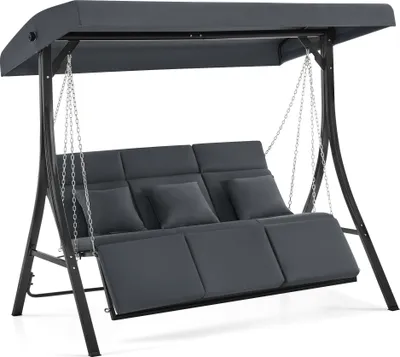 Produktbild von M MCombo Hollywoodschaukel mit Liegefunktion, Gartenschaukel 3 Sitzer Wetterfest, Outdoor Schaukelbank mit Metallketten, 8018DEY