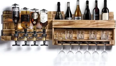 Immagine prodotto di Yorbay portabottiglie in legno fiammato, bar a parete con 4 distributori di bevande portabottiglie a parete, vintage, regalo