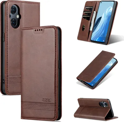 Produktbild von Oppo Reno8 Lite Leder Hülle, Klapphüllen Brieftasche Magnetverschluss Ständer Schutzhülle für Oppo Reno8 Lite Kaffee