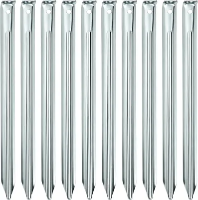 Produktbild von Zeltheringe, Erdanker, Erdnägel, 30 cm, 10 Stück, Sandheringe aus Stahl, sturmfeste Erdnägel, Bodenzelt, V-Profil, stabil und sicher mit Öse, für Camp