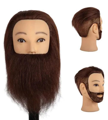 Image de Elzusha - Tête d'entraînement pour coiffeur, homme, 100% cheveux humains avec barbe, 35 cm, couleur marron