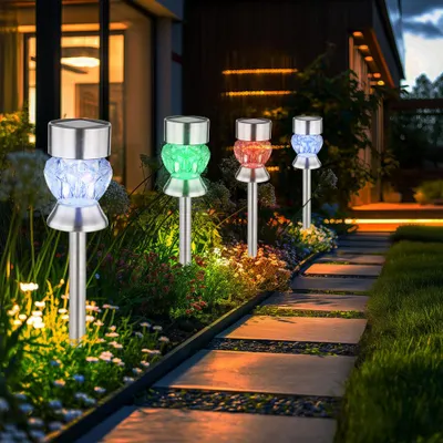 Produktbild von 4x RGB LED Solarleuchte, Edelstahl, Kristalle, H 35 cm