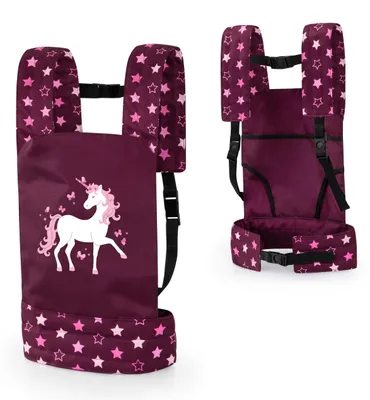 Productafbeelding van Bayer Design 62223AA Draagzak voor poppen, EasyCarry, met zachte vulling, verstelbare banden, bordeauxrood, roze, eenhoorn
