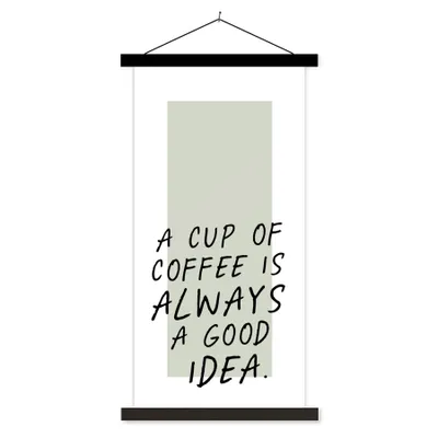 Produktbild von MuchoWow® Textilposter Sprichwörter - Kaffee - Eine Tasse Kaffee ist immer eine gute Idee - Zitate 90x180 cm mit schwarzem Rahmen - Dekoration Wohnzimmer