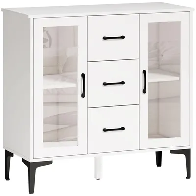 Productafbeelding van Modern dressoir met glazen deuren en soft-close sluiting | Kleur: Wit | Afmetingen: 90x38x86 cm