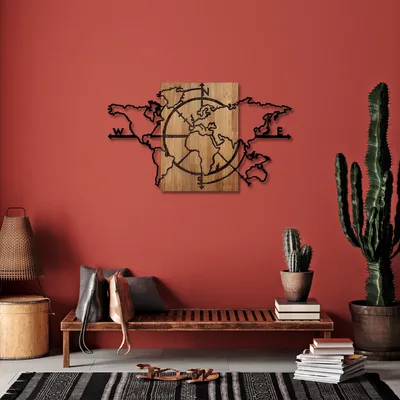 Image de Wallity, World Map - 324, décoration murale, noir, métal, 118 x 70 x 3 cm