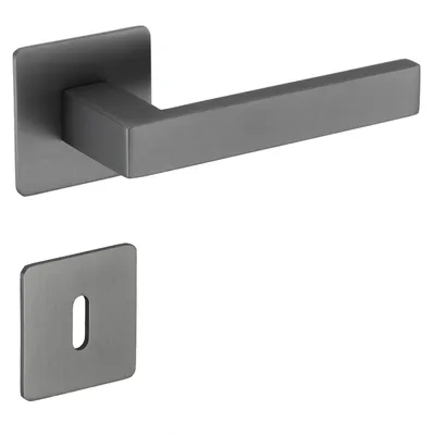 Produktbild von Trento Drückergarnitur MeinTürgriff Flachrosette samtgrau Türdrücker eckig BB PZ WC