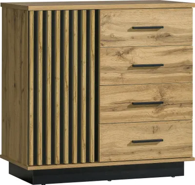 Produktbild von Furniture24 Kommode Lamelo LA5 Schubladenschrank mit Tür und 4 Schubladen Wotan Eiche