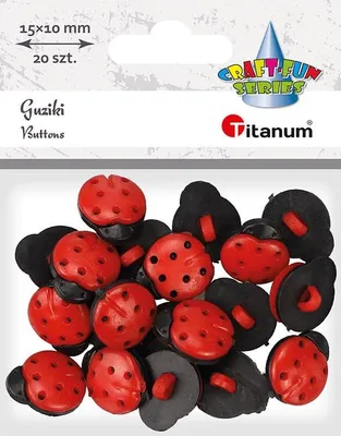 Image de Boutons en plastique en forme de coccinelles, 15 x 10 mm, lot de 20, Titanum