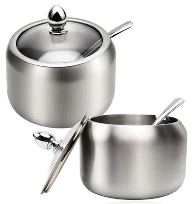 Zuckerdose 2er-Set 430 ml Edelstahl mit Deckel und Löffel