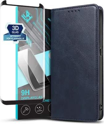 Produktbild von Handyhülle für Samsung Galaxy S8 mit 9H Displayglas Kunstleder Flip Cover Hülle Handytasche Case Kartenfach Farbe: Blau