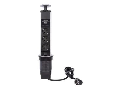 Produktbild von Velleman 3-FACH-STECKDOSENTURM - VERSENKBAR - 2 x USB - SCHUTZKONTAKT (DEUTSCHES SYSTEM)