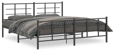 Zdjęcie produktu dla Rama łóżka z zagłówkiem i podnóżkiem metalowa czarna 183x213 cm