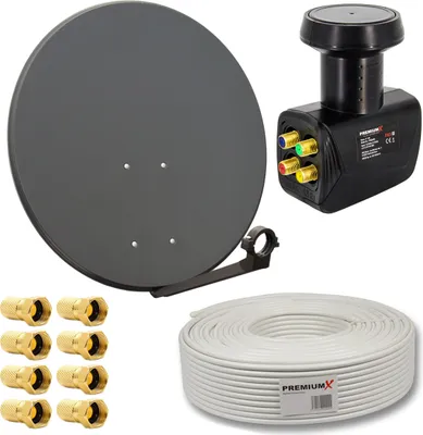 Produktbild von PremiumX SAT Anlage 80cm Antenne Quad LNB 30m Kabel 8x F-Stecker