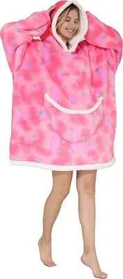 Produktbild von ASKSA Übergroße Sherpa Hoodie für UniDecke Sweatshirt Warme Plüsch Fleece tragbare Decke Mit Taschen, Rosa