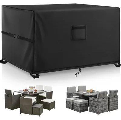 Image de Housse de protection pour meubles de jardin, dimensions 125x125x74 cm, imperméable, résistante au vent, anti-UV, tissu Oxford 420D