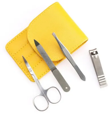 Immagine prodotto di Kit manicure da 4 pezzi, in acciaio inossidabile, per la cura delle unghie, ideale per viaggi, composto da: forbici per unghie, pinzette, tagliaunghie