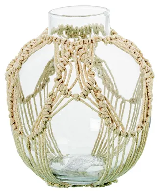 Runde Glasvase mit Kordel, transparent/natur, 15x15x17 cm