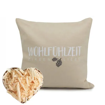 Produktbild von Herbalind Zirbenkissen 25x25cm Natur "Wohlfühlzeit - Zirbenliebe"