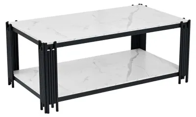 Zdjęcie produktu dla Stolik kawowy, prostokątny, styl minimalistyczny, 114 x 63,5 x 46,3 cm, biały i czarny