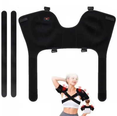 Produktbild von Nacken Wärmekissen mit Vibration, Wiederaufladbares Schulter-Massagegerät mit 6 Wärmestufen von 40–65 °C, Rotlicht und verstellbaren Gurten
