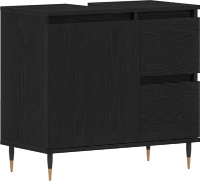 Image de vidaXL Armoire de salle de bain avec porte Noir imitation chêne 65 x 33 x 60 cm