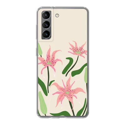 Produktbild von MuchoWow® Handyhülle Schutzhülle Hülle für Samsung Galaxy S21 Blume - Rosa - Blätter Silikon Softcase Handy Hülle - Softcase
