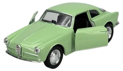 Image de Welly, modèle réduit Alfa Romeo Giulietta de 1954, couleur verte, échelle 1:34, en métal, neuf dans sa boîte. Référence : 43850