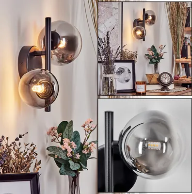Produktbild von Isorella moderne Wandlampe aus Metall/Glas in Schwarz/Rauchfarben/Klar