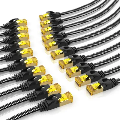 Immagine prodotto di Cavo LAN Primewire 20x, CAT.7, RJ-45 (Ethernet) (25 cm), cavo patch piatto CAT 7, cavo di rete a nastro piatto con guaina in cotone - 0,25 m