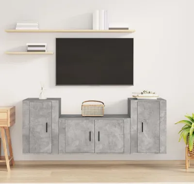 Produktbild von "2026 Promotion" 3-tlg. TV-Schrank-Set - TV-Möbel - Betongrau Holzwerkstoff - TV-Regal CC10036