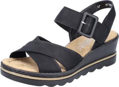 Produktbild von Rieker Damen Sandalette Sandale Kreuzriemen Keilabsatz Schnalle 67463, Größe:37 EU, Farbe:Schwarz